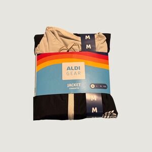 Aldi Gear Mens Track Jacket Black Tan Colorblock Full Zip Size Medium NIB